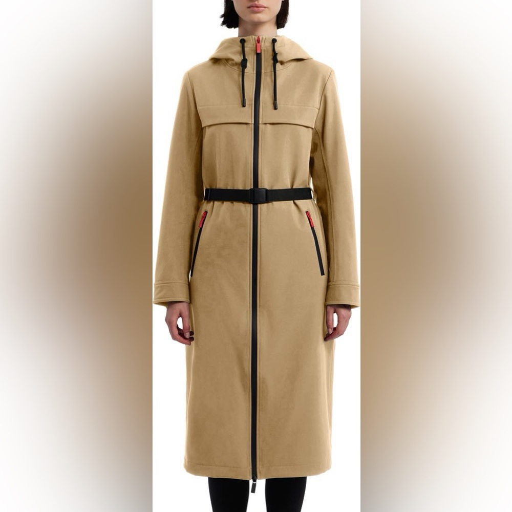 Hunter longline belted Tan Trench Coat with Hood NWOT